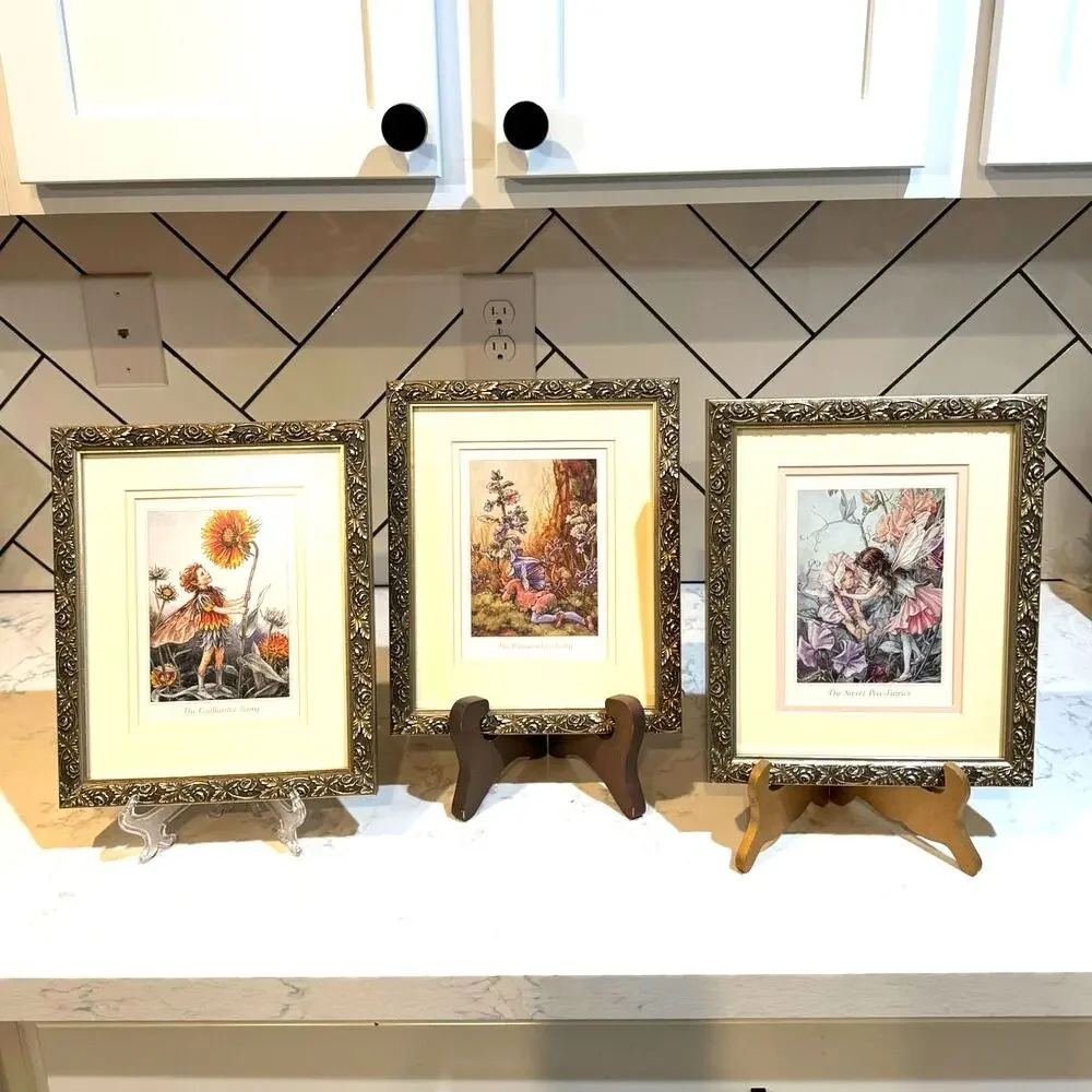 Framed art prints Flower Fairies by Cicely Mary Barke x3 silver pewter whimsical - Picture 1 of 7